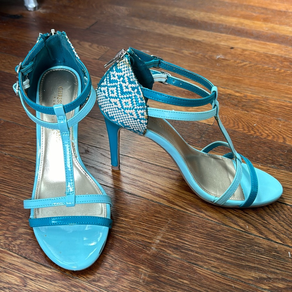 Turquoise Woven Strappy Heels Sandals